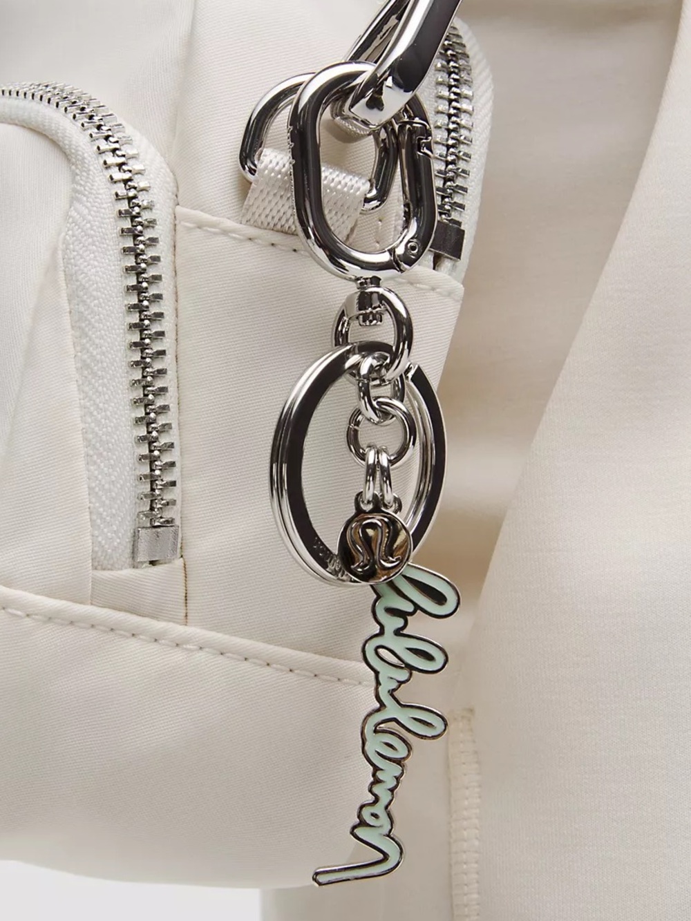 lululemon athletica Metal Script Keychain in Silver / Sea Mist